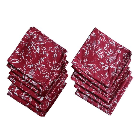 Ralph Lauren Holiday Dinner Napkins Bowen Pinecones Red Silver White Set 12 - Picture 3 of 10